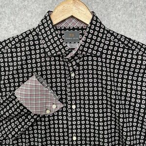 Thomas Dean Dress Shirt Men's L Black Red Paisley Flip Cuff Button Shirt‎